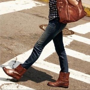 FRYE 6.5 Anna Shortie Leather Ankle Boots Brown Moto